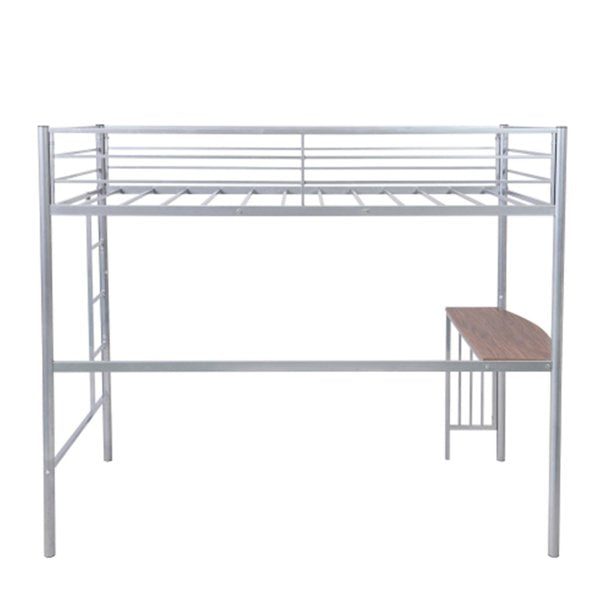 Twin Metal Loft Bed Frame with Desk, Loft Bed with Built-in Ladder and Full-length Guardrail, Space Saving Design, Silver