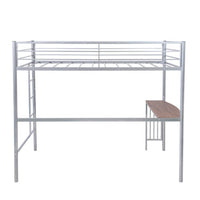 Twin Metal Loft Bed Frame with Desk, Loft Bed with Built-in Ladder and Full-length Guardrail, Space Saving Design, Silver