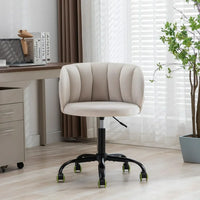 Office Chair Cute Desk Chair with Arm, Modern Velvet Home Office Desk Chairs with Wheels Adjustable Swivel Computer Task Chair Vanity Chair with Comfy Curved Back for Home Office Small Spaces, White