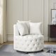 30" W Swivel Barrel Chair, Button Tufted Round Accent Chair with 3 Pillows & Wheels, Velvet Upholstered Round Sofa, Oversized Armchair Cozy Reading Chair for Bedroom, Living Room, Hotel,Beige
