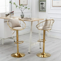 Bar Stools Chairs Set of 2, Velvet Adjustable Swivel Barstool with Gold Metal Base and 2 Pillows, Modern Counter Height Bar Stools with Upholstered Padded for Kitchen Island Pub Office, Off-white