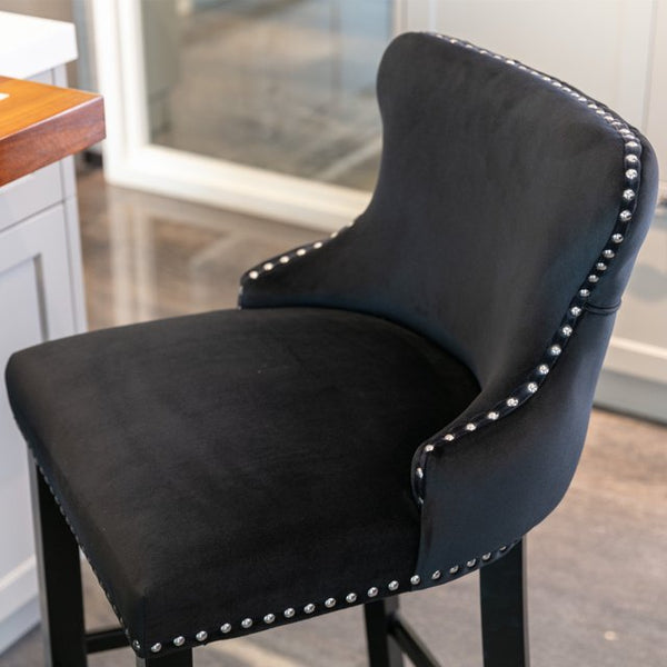 Classic Velvet Bar Stools set of 2, Upholstered Stools with Button Tuf ...