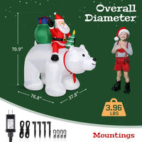 6FT Christmas Inflatable Outdoor Decoration, Christmas Inflatables Santa Claus Rides Polar Bear with 7 Lights and Ground Rods, Blow Up Yard Decorations for Holiday Decoration