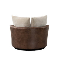 Swivel Accent Barrel Chair, Modern Upholstered Barrel Chair with 4 Pillows and Metal Base, Comfy 42.2"W Oversized 360° Swivel Single Sofa Chair, Lounge Leisure Chair, Bronzing Suede+Chenille, Beige