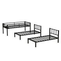 Triple Bunk Bed for 3, Twin over Twin & Twin Bunk Bed with Ladder and Shelf, Can be divided into 3 Beds, Metal Bunk Bed Frame with Safety Rail & Slats Support, No Box Spring Needed, Black