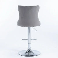 Counter Height Bar Stools Set of 2, Swivel Velvet Barstools Adjusatble Seat Height from 25-33 Inch, Modern Upholstered Bar Stools with High Back and Metal Leg for Home Pub Kitchen Island, Gray+Sliver