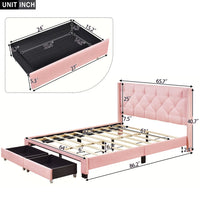 Queen Size Storage Bed, Linen Upholstered Platform Queen Bed Frame with Button Riveted Headboard and 2 Drawers, Queen Platform Bed No Box Spring Required, Pink