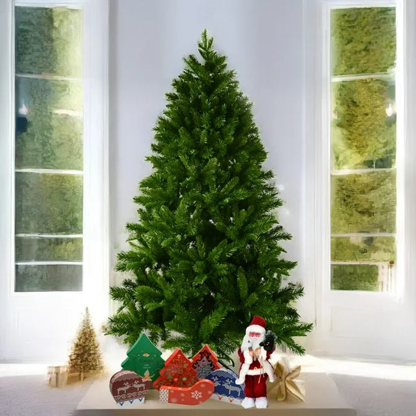 5ft Christmas Tree Unlit, Green Flocking Artificial Christmas Tree with Realistic Branches and Thicken Base, Hinged Xmas Tree for Home, Office, Party Decoration