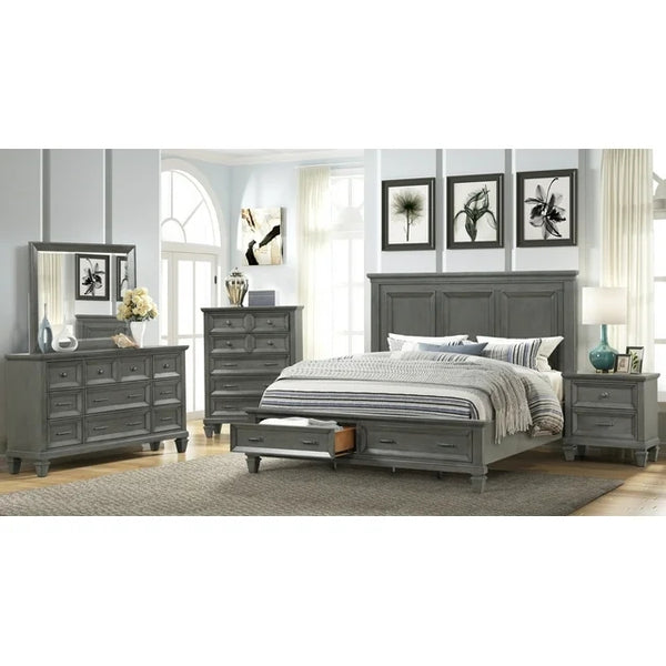 6 Piece King Size Bedroom Set, High End Wood Platform Bed Frame with 2 Drawers, 2 Nightstands, Chest, Dresser and Mirror, Wood Bedroom Furniture Sets for Adults, 90''L X 82''W X 64''H