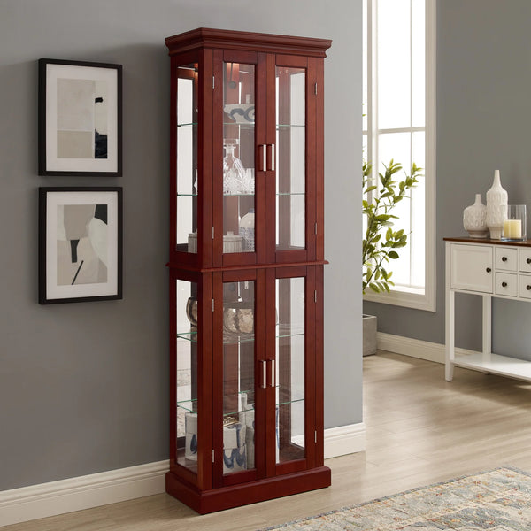 6 Tier Curio Cabinet Lighted Curio Display Cabinet with Door, Sturdy Curio Cabinet with Adjustable Shelves and Mirrored Back Panel, Tempered Glass Doors, E26 Light Bulb Not Included, Walnut