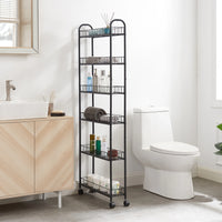 6 Tier Rolling Cart, Mobile Storage Shelving Unit with Wheels, Movable Storage Shelf, Narrow Metal Wire Storage Rack with Baskets for Kitchen Bathroom Office Laundry, Antique brown