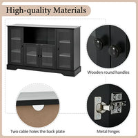 TV Stand for up to 60'' TV, TV Media Stand Console Cabinet with 4 Tempered Glass Doors & Adjustable Panels, Open Storage Cabinet Sideboard Entertainment Center TV Cabinet for Living room, Black