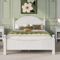 Full Size Platform Bed, Solid Wood Bed Frame with Traditional Headboard and Solid Legs, Full Bed Frame with Sturdy Slats Support for Kids Adults Bedroom, No Box Spring Needed, White
