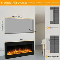 50" Smart Recessed and Wall Mounted Electric Fireplace, 750W & 1500W/Temperature-Adjustable/Timing/Fake Firewood/Crystal Stone/Touch Screen/Remote Control Colorful/9-Color Flame Fireplace