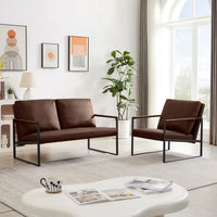 Leather Accent Chair,Modern PU Leather Armchair Loveseat Sofa Chair with Extra-Thick Padded Backrest and Seat Cushion,Living Room Chair with Metal Frame Extra-Large Lounge Chair for Living Room,Brown