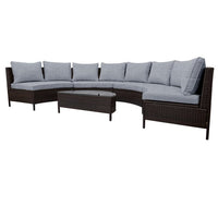 Outdoor 5-Piece Half-Moon Sectional Furniture Set, Patio Curved Sofa Set, All-Weather PE Rattan Wicker Conversation Set with Tempered Glass Table 8 Pillows 4 Cushions for Garden Backyards Pools, Gray