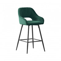 Bar Stools Set of 2, Velvet Upholstered Dining Chairs Barstools, Fixed Height Bar Chairs with Metal Frame and Footrest, Modern Bar Chairs for Cafe Pub Kitchen Island Dining Room, Green
