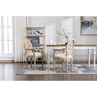 French Country Dining Chairs Set of 2,Solid Wood Frame Antique Painting Linen Fabric Accent Chair,Tufted Upholstered Rattan Back Vanity Chair Armchair