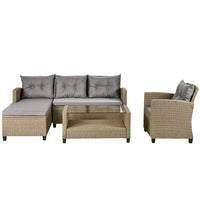 4 Piece Outdoor Patio Furniture Sets, Wicker Ratten Sectional Sofa Armchair with Seat Cushions, Conversation Set for Backyard Garden Lawn Balcony Pool, Beige Brown