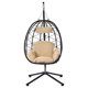 Swing Egg Patio Hanging Chair, Indoor Outdoor Hammock Chair, UV Resistant Cushion with Steel Stand for Bedroom Living Room Balcony
