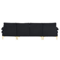 U-Shaped Sectional Sofa with Double Chaise, 110" Linen Fabric Couch Sofa with Metal Legs and Removable Cushions, Armrests, 4-Seat Sectional Couch for Living Room, Apartment, Office, Black