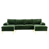 Large Convertible Sectional Sofa,110.63" U-Shaped Accent Couch Sofa with Double Chaise Lounge and 2 Arm Pillows,Upholstered Corner Sectional Sofa for Apartment Office,Living Room,Green