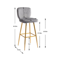 Bar Stools Set of 2, Modern Counter Height Barstools with Soft Back, 2PCS Velvet Upholstered Dining Chairs with Gold Footrest and Metal Legs, Armless Bar Chairs for Kitchen Island Bar, Gray