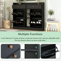Shoe Cabinet with 4 Flip Drawers for Entryway, Modern 2-Tier Shoe Storage Organizer, Freestanding Slim Narrow Shoe Rack, Black (50.7"W x 9.4"D x 42.5"H)