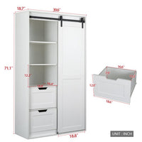 71-inch High Wardrobe Closet and Cabinet with Hanging Rod,Wall Clothes Locker,Classic Sliding Barn Door Armoire for bedroom Cloakroom Hanging Clothes Bags Hats,Standing Storage Cabinet,Antique White
