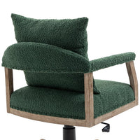 Swivel Home Office Chair, Boucle Fabric 360° Swivel Computer Chair with Pillow and Wooden Legs, Height Adjustable Vanity Chair Desk Chair Armchair for Office Bedroom Dorm, Emerald
