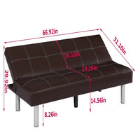 Futon Sofa Bed, PU Leather Sleeper Convertible Futon Couch with 5 Metal Legs, 67 Inch Folding Sofa Couch Bed for Living Room Bedroom Apartment Office, Brown