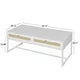 Coffee Tables with 2 Rattan Decorated Drawers, Modern Sofa Center Stand Table with Iron Frame and Smooth Tabletop for Living Room, White Frame