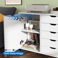 5-Drawer Wood Dresser Chest with Door, Mobile Storage Cabinet, Printer Stand for Home Office, White