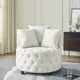 30" W Swivel Barrel Chair, Button Tufted Round Accent Chair with 3 Pillows & Wheels, Velvet Upholstered Round Sofa, Oversized Armchair Cozy Reading Chair for Bedroom, Living Room, Hotel,Beige