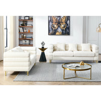 Sectional Sofa Set, 2 Seater and 3 Seater Couch Sectional Sofa Seat with 5 Pillows and Metal Legs, Comfort Upholstered Tufted Fabric Sofa for Living Room Apartment Bedroom Office, White Teddy