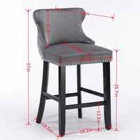 Classic Velvet Bar Stools set of 2, Upholstered Stools with Button Tufted Decoration, Wing-Back, Wooden Legs, Footrest, Goth Style Bar Chairs for Kitchen Island, Coffee Shop, Dining Room, Black