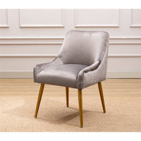 Modern Velvet Accent Chair, Upholstered Dining Chair Side Chair with Swoop Arm and Metal Legs for Living Room Kitchen Dining Bedroom Meeting Room Office, Grey