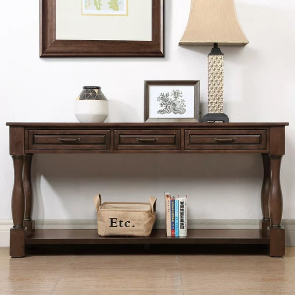 63" Wood Console Table,Entryway Table with 3 Drawers and Bottom Shelf,Extra-thick Sofa Table for Living Room Entryway Hallway Foyer,Espresso