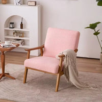 Modern Accent Chair, Teddy Velvet Armchair, Upholstered Mid Century Lounge Chair with Removable Padded Cushion and Wood Frame, Comfy Reading Chair for Living Room/Bedroom, Pink