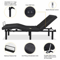 Queen Size Adjustable Bed Frame Full with Massage, Adjustable Bed Base with Dual USB Ports, Head and Foot Incline with Wireless Remote Control, Anti Snore