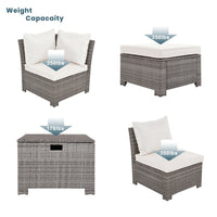 6-Piece Outdoor Sectional Sofa Set, PE Wicker Rattan Patio Furniture Set with 2 Corner Chairs, 2 Single Chairs, 1 Ottoman and 1 Storage Table, All-weather Conversational Furniture, Beige