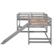 L-Shape Bunk Bed for 4, Quad Bunk Beds with Slide and Built-in Ladder, Full Over Full & Twin Over Twin Corner Bunk Bed for Kids Boys Girls Teens, Gray