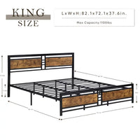 Metal Platform Bed,King Size Platform Bed Frame with Wood Headboard & Footboard,Heavy Duty Platform Bed with Metal Slat Support and Underbed Storage for Bedroom,No Box Spring Needed,Rustic Brown