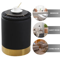 Round Footstools Velvet Storage Ottoman,Storage Ottoman Footrest Stool with Metal Base,Modern Vanity Stool Chair Foot Stools Small Side Table,Support 300lbs Padded Seat for Living Room ,Black