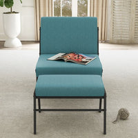 Fabric Accent Chair with Ottoman, Modern Upholstered Armless Chair with Footrest and Wood Legs, Linen Sofa Chair with Ottoman Footstool for Bedroom, Living Room, Office