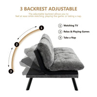 Chenille Fabric Futon Sofa Bed, Modern Convertible Sleeper Sofa Loveseat with Adjustable Backrest and 6 Sturdy Legs, Upholstered Loveseat Couch Sofa for Living Room, Office, Wine Red