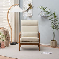 Accent Leisure Chair, Mid-Century Modern Arm Chair with Solid Wood Armrests and Legs, High Back Accent Chair with Thick Seat Cushion and Backrest for Living Room Bedroom Balcony Studio, White