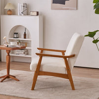 Teddy Fleece Living Room Chair, Modern Accent Chair with Solid Wood Armrest and Padded Seat, Upholstered Armchair for Bedroom Living Room Dorm, Creamy-White