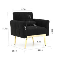 Modern Accent Chair, Upholstered Single Sofa Chair, Teddy Fabric Comfy Armchair with Metal Legs and Waist Pillow, Tufted Lounge Reading Chair for Living Room, Bedroom, Office,Black