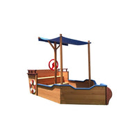 Pirate Ship Kids Sandbox, Wooden Sandbox with Storage Bench and Seat, Outdoor Sand Boxes for Kids Ages 3-8 Years Old Backyard, 63" L x 30.7" W x 40.5" H, Natural Wood